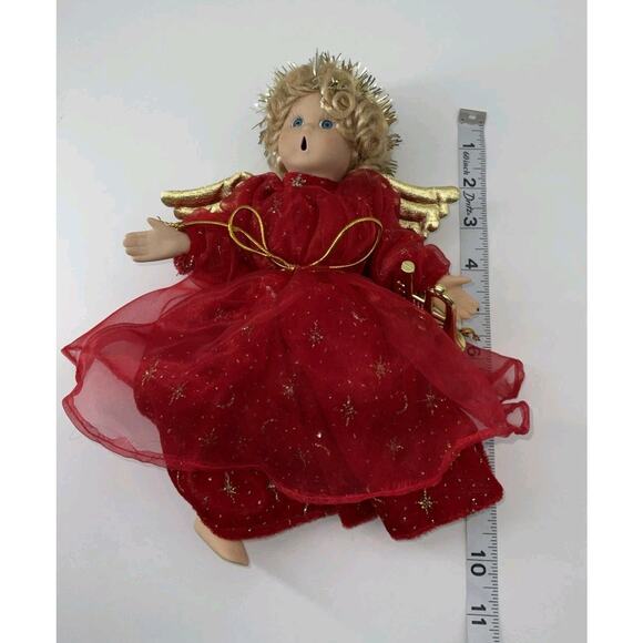 Vintage Sun Point Co. 10" Angel Porcelain Face Hands Christmas Choir Angel Sing - Picture 5 of 5